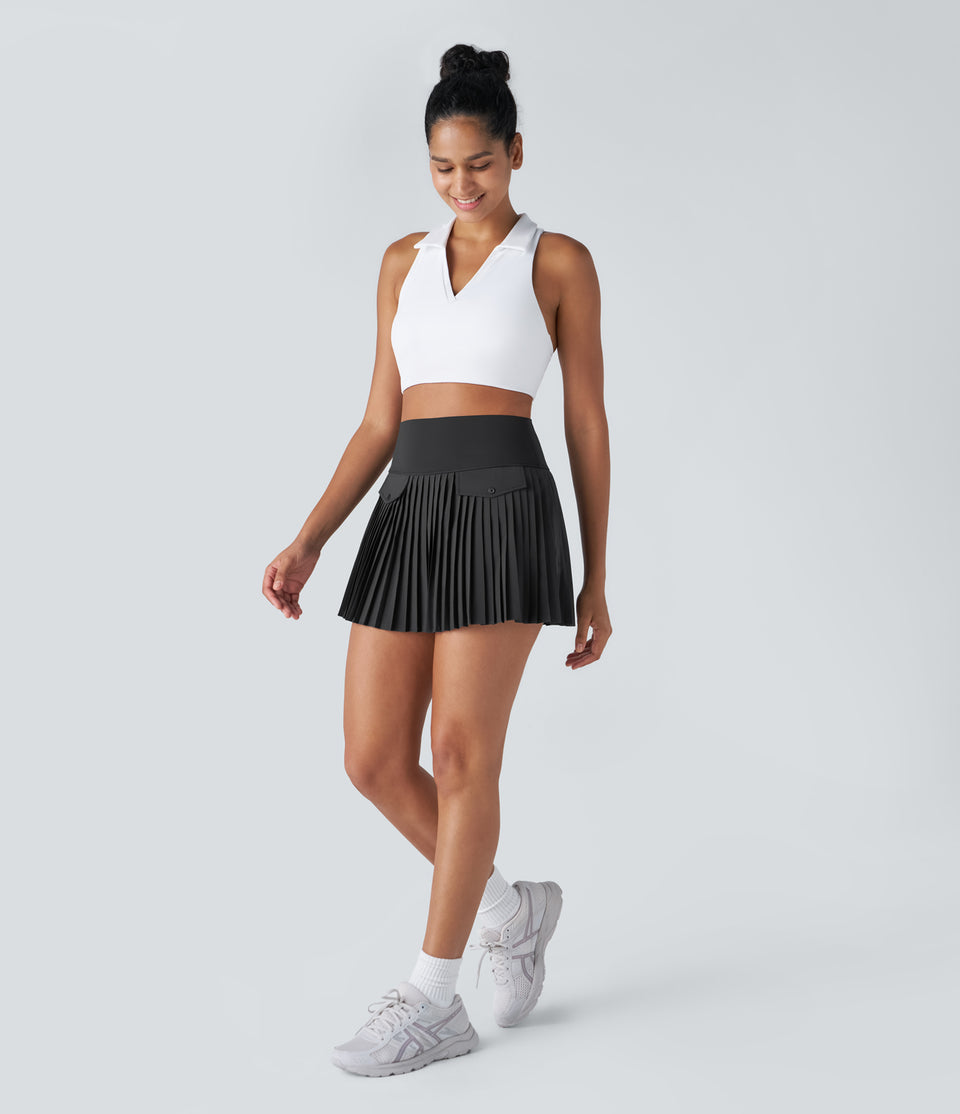 High Waisted 2-in-1 Side Pocket Pleated Mini Tennis Skirt