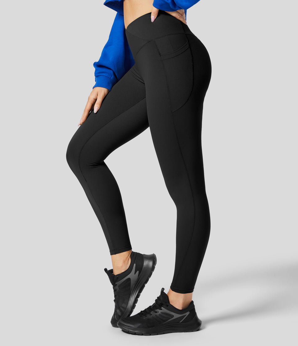 UltraSculpt High Waisted Crossover Tummy Control Butt Lifting Side Pocket Yoga 7/8 Leggings