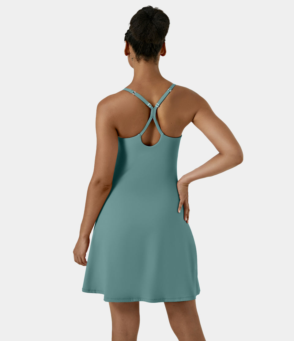 Softlyzero™ Airy Backless Cut Out Adjustable Strap 2-in-1 Pocket Cool Touch Longer Yoga Active Dress-UPF50+