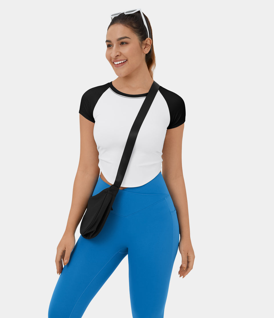 Softlyzero™ Airy Color Block Ruched Curved Hem Cropped Cool Touch Casual T-Shirt-UPF50+