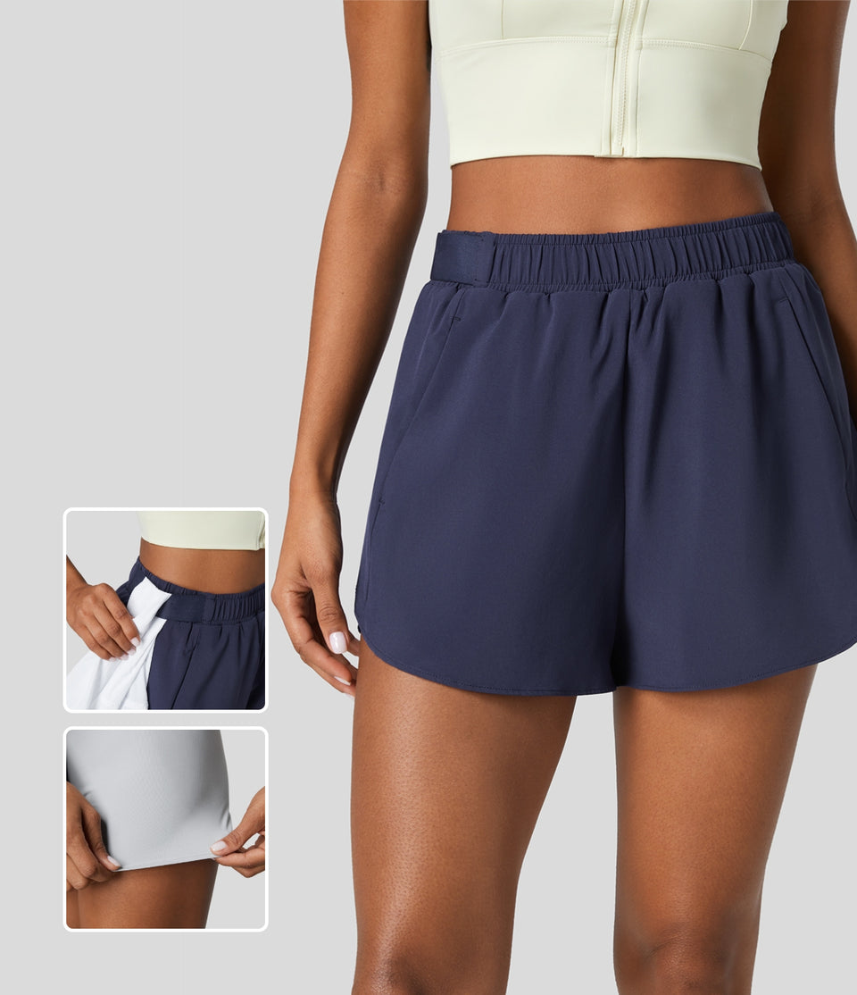Breezeful™ High Waisted Plicated Side Pocket 2-in-1 Curved Hem Quick Dry Hiking Shorts