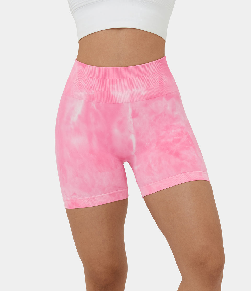 Seamless Flow High Waisted Ruched Tie Dye Yoga Biker Shorts 5''