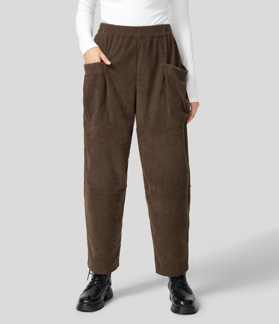 High Waisted Side Pocket Corduroy Casual Pants