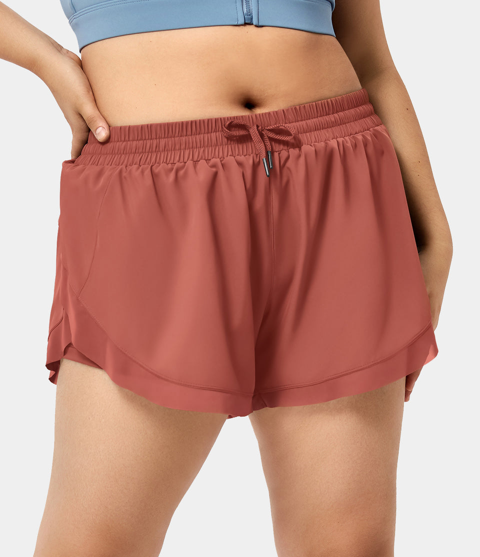 Drawstring Contrast Mesh 2-in-1 Plus Size Shorts 4"