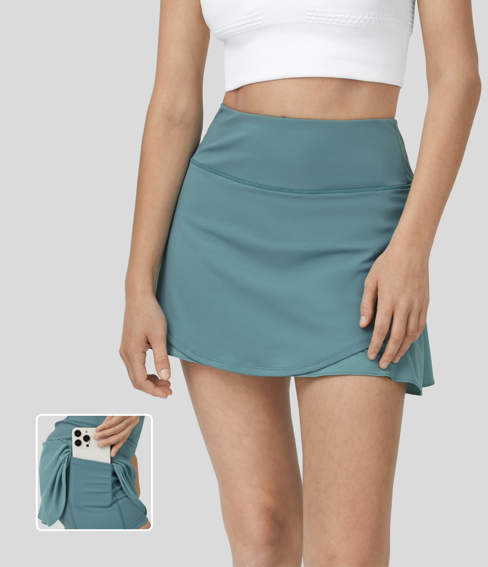 Breezeful™ High Waisted Ruched Contrast 2-in-1 Side Pocket Mini Quick Dry Tennis Skirt