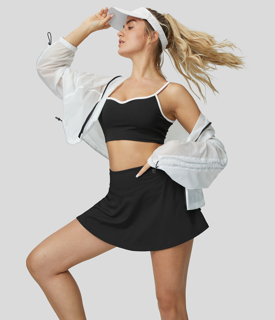 Softlyzero™ Airy High Waisted V Shaped Tiered Ruffle 2-in-1 Side Pocket Mini Cool Touch Tennis Skirt-UPF50+
