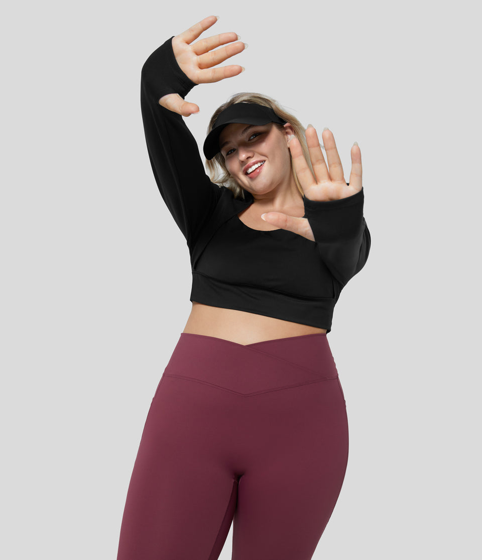 Softlyzero™ Plush Long Sleeve Thumb Hole Cropped Plus Size Yoga Sports Top-UPF50+