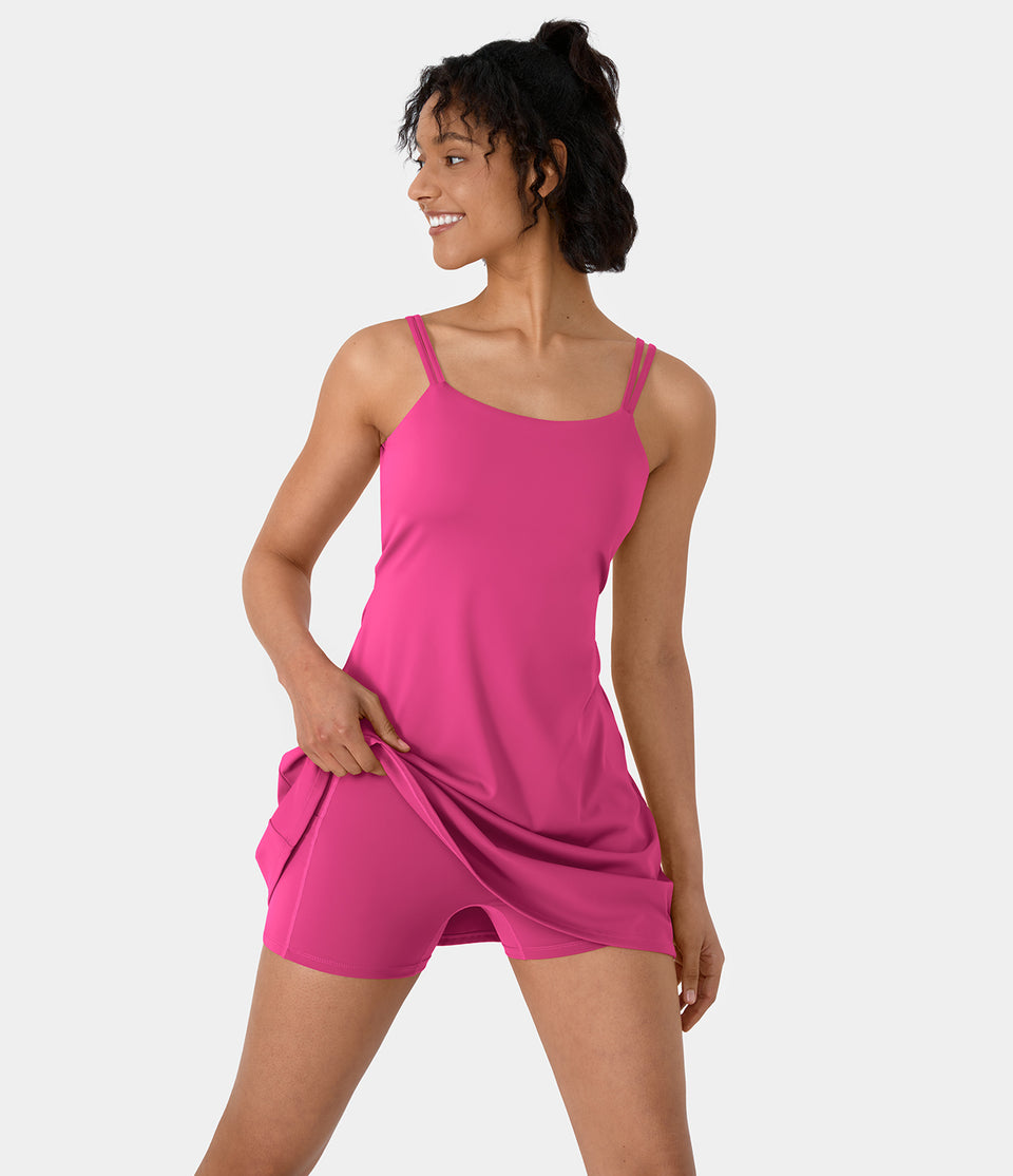 Softlyzero™ Plush Double Straps Backless Twisted 2-Piece Pocket Slip Dance Active Dress