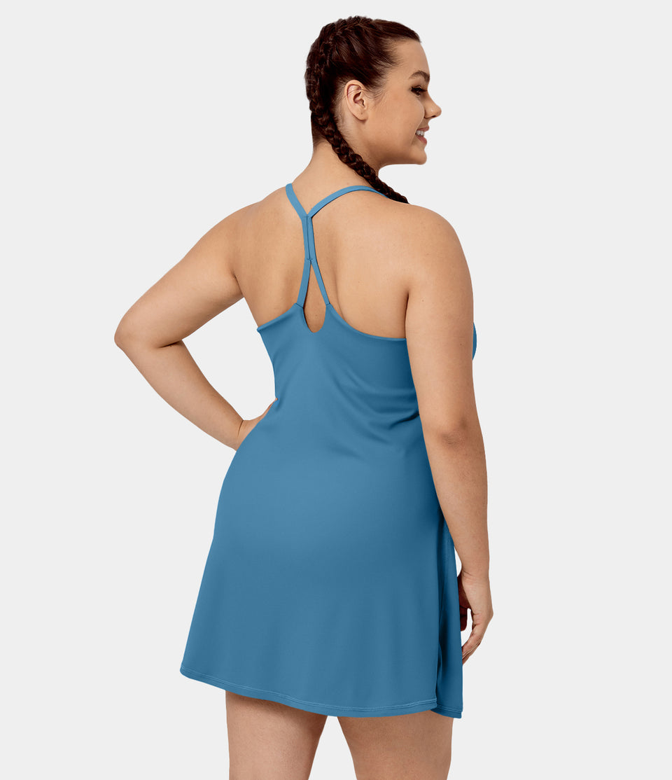 Everyday Softlyzero™ Airy Backless 2-in-1 Side Pocket Cool Touch Plus Size Mini Dress-Euphoria Air-UPF50+