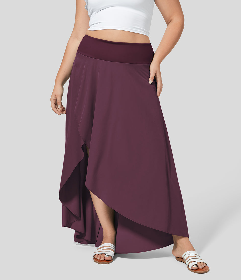 Breezeful™ High Waisted High Low Ruffle 2-in-1 Flowy Midi Quick Dry Casual Plus Size Skirt