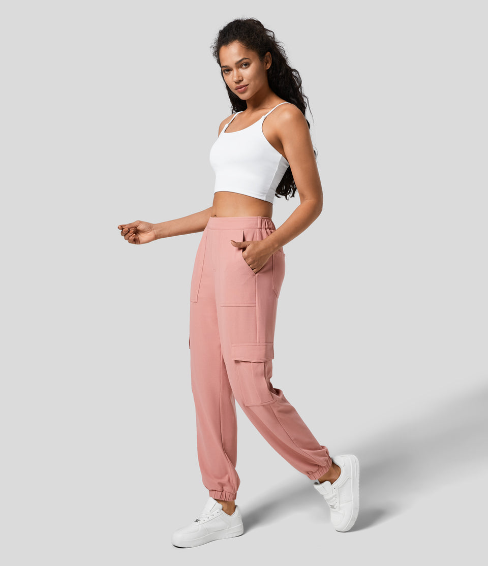 Mid Rise Multiple Pockets Waffle Casual Cargo Joggers