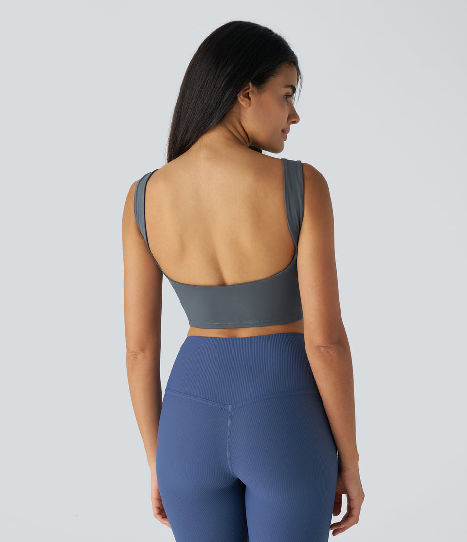 Backless Boat Neck Skinny Cropped Yoga Tank Top