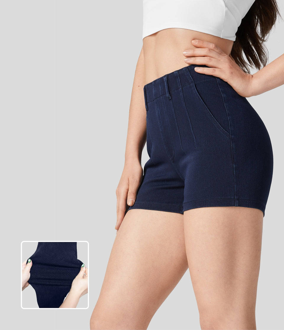 HalaraMagic™ Mid Rise Side Pocket Stretchy Knit Denim Casual Shorts 3''