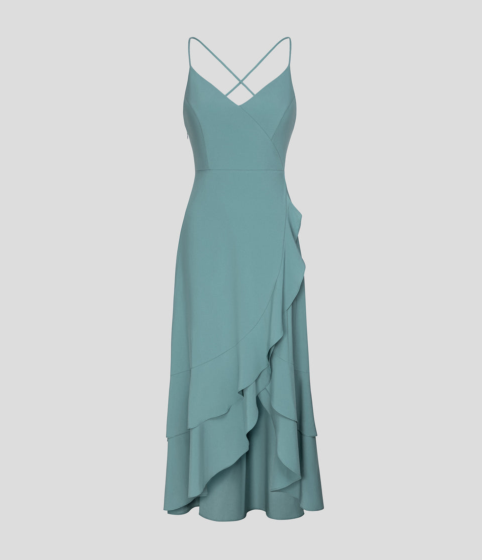 Breezeful™ Backless Crisscross Lace Up Side Zipper Ruffle Split Hem Maxi Quick Dry Casual Dress