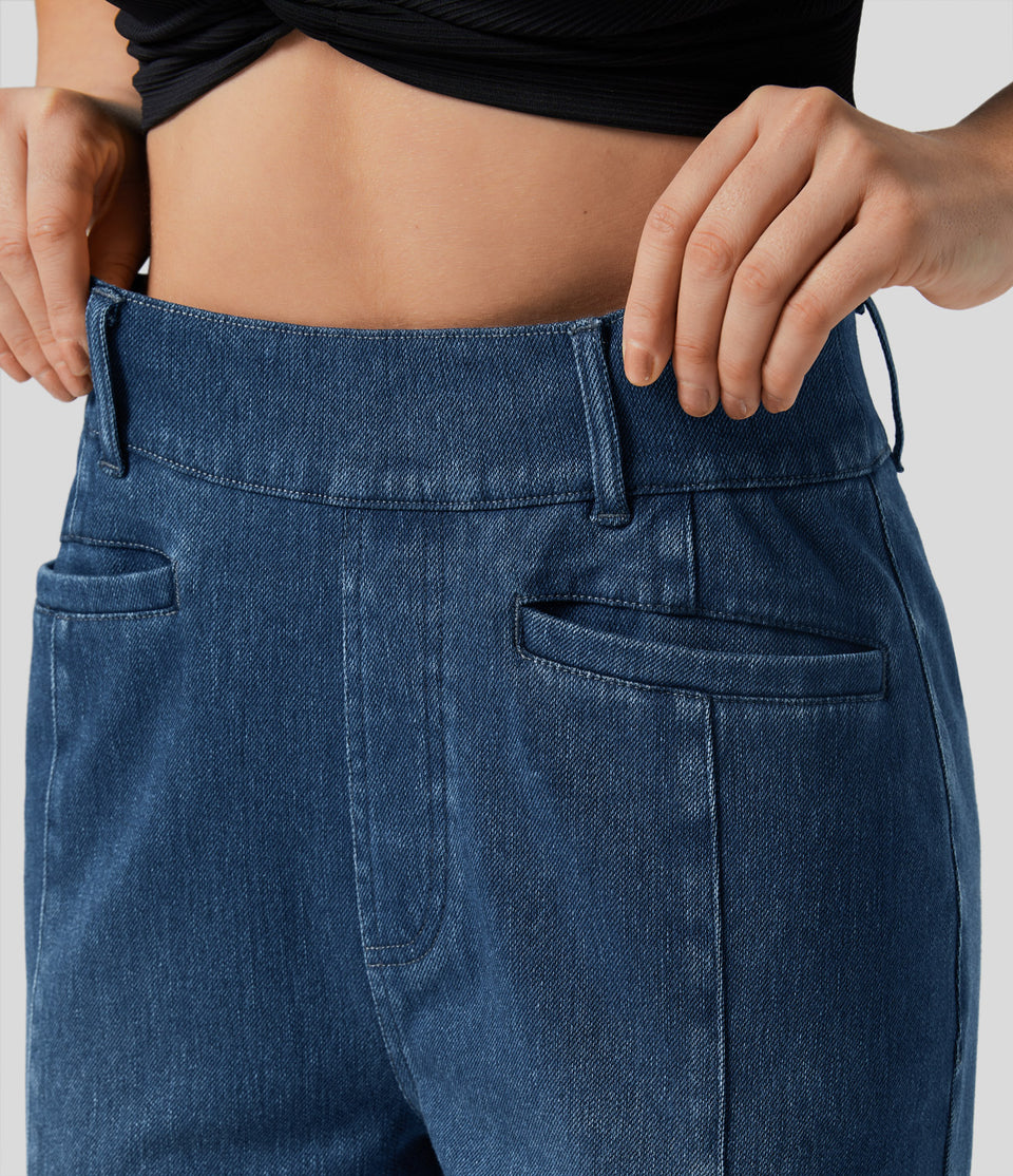 HalaraMagic™ Mid Rise Side Pocket Stretchy Knit Casual Tapered Mom Jeans