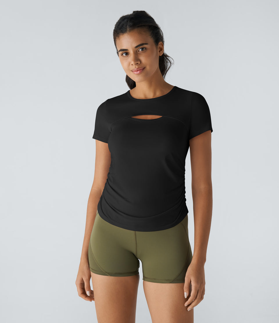 Short Sleeve Cut Out Ruched Quick Dry Workout Sports Top