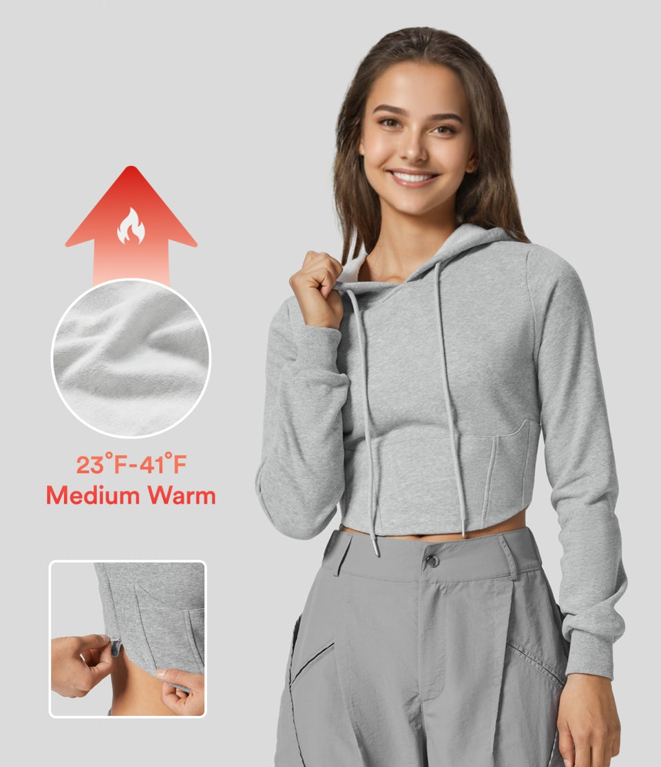 Hooded Drawstring Long Sleeve Corset Invisible Zipper Curved Hem Cropped Slim Fleece Casual Cotton Sweatshirt