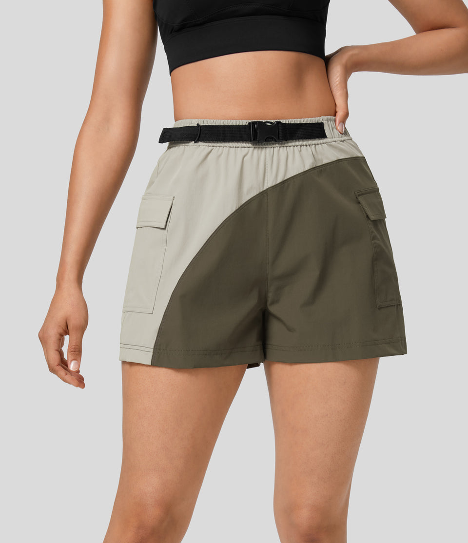 Waterproof High Waisted Belted Side Pocket Hiking Cargo Shorts