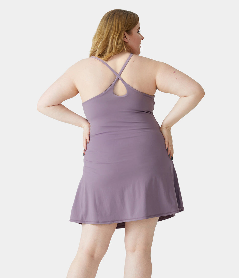 Everyday Softlyzero™ Plush Backless 2-in-1 Flare Workout Plus Size Dress-Wannabe-Easy Peezy-UPF50+