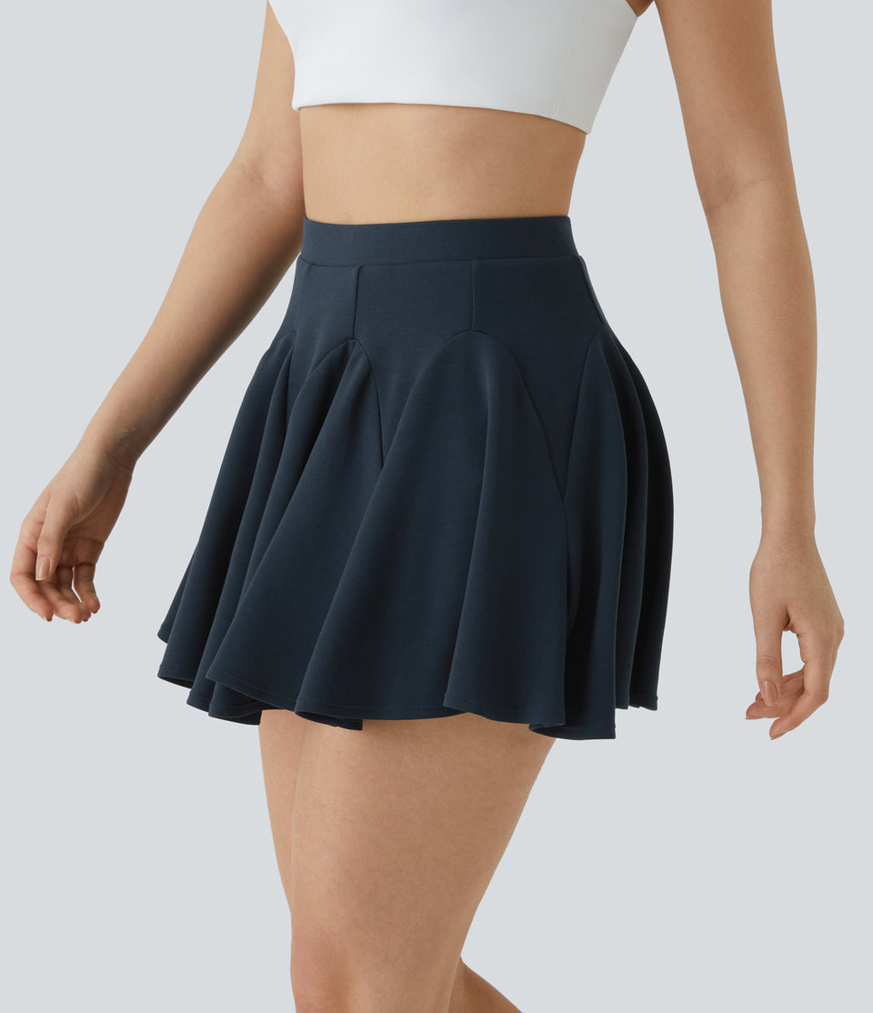 High Waisted 2-in-1 Side Pocket Flare Mini Tennis Skirt