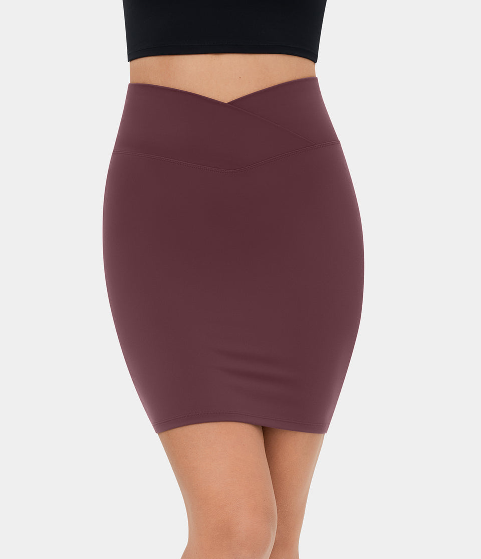Softlyzero™ Plush High Waisted Crossover Back Pocket Bodycon Mini Casual Skirt-UPF50+