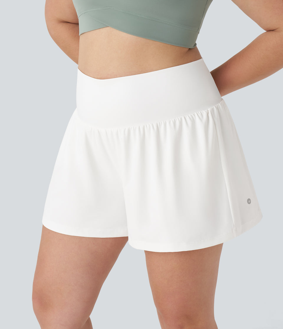 Super High Waisted Back Pocket & Side Hidden Pocket 2-in-1 Yoga Plus Size Shorts 5''-Longer Length