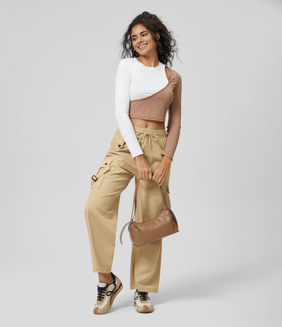 Mid Rise Drawstring Multiple Pockets Casual Cargo Pants