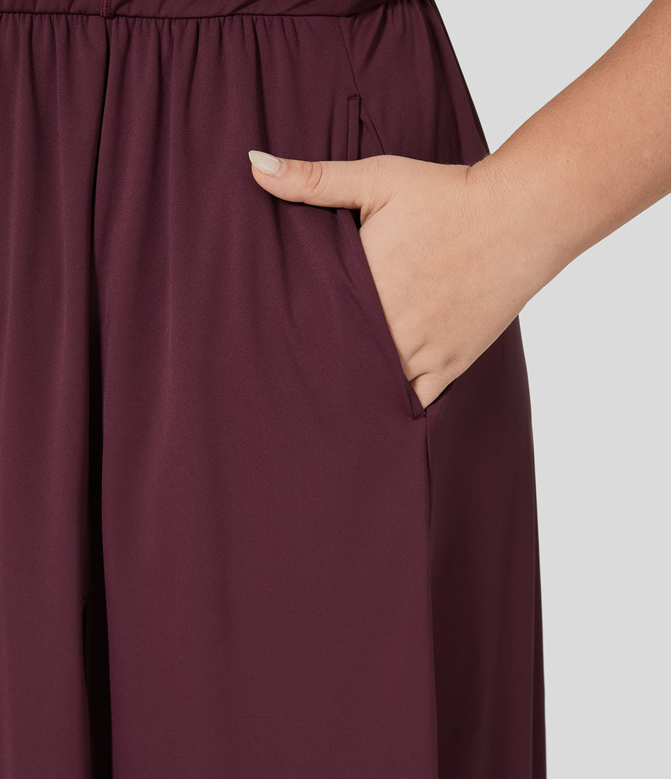 Backless Twisted Side Pocket Split Midi Casual Plus Size Dress