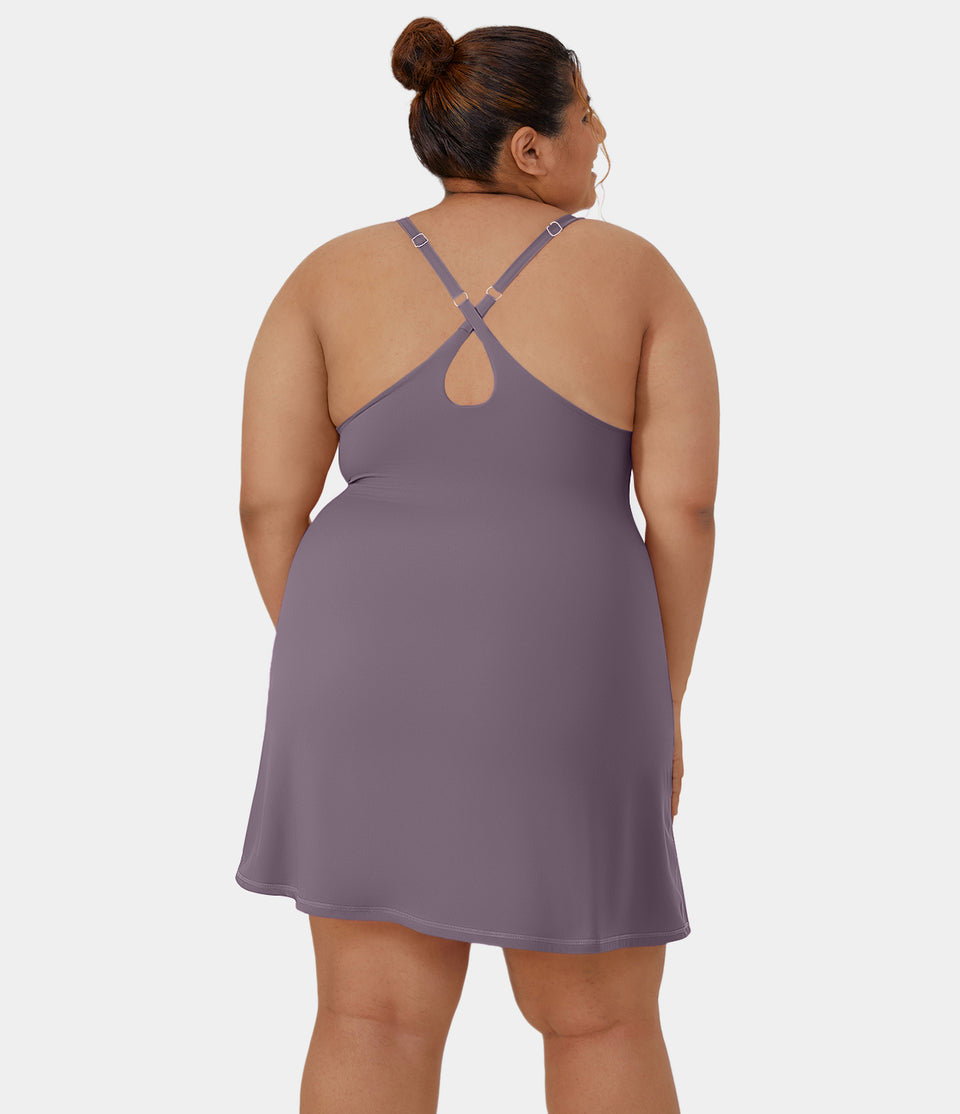 Everyday Softlyzero™ Plush Backless 2-in-1 Flare Plus Size Activity Dress-Wannabe-Longer Length & Adjustable Straps