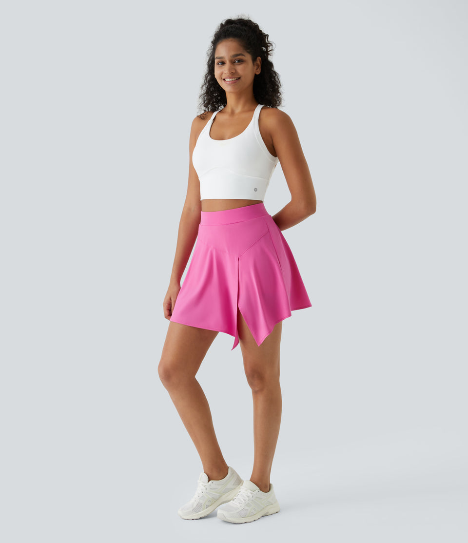 Breezeful™ High Waisted Asymmetric Split Hem 2-in-1 Side Pocket Mini Quick Dry Dance Skirt