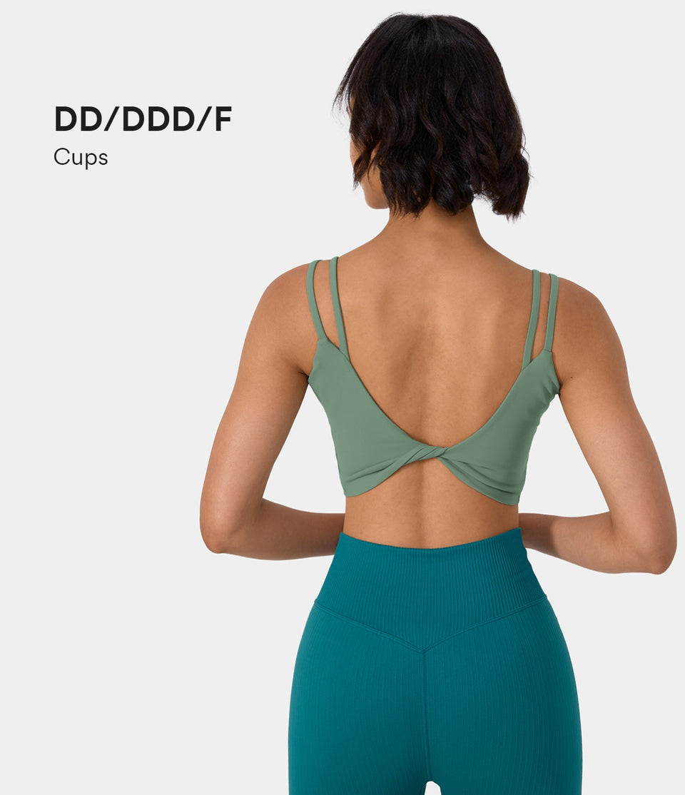 Double Straps Backless Twisted Workout Cropped Tank Top-DD/DDD/F Cups