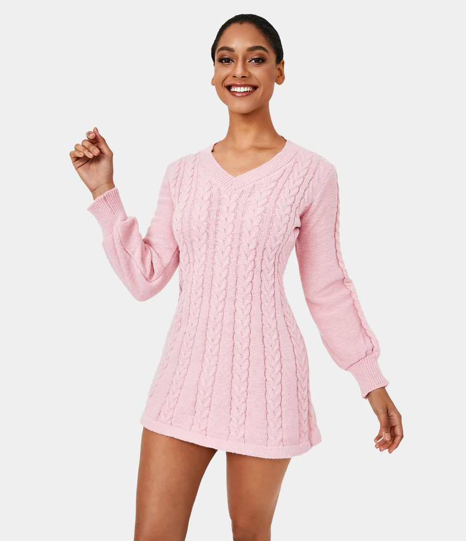 Everyday V Neck Long Sleeve Mini Sweater Chill Dress