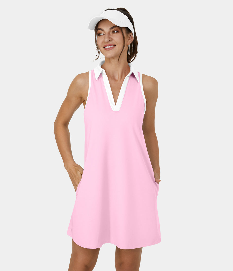 Softlyzero™ Airy Collar Pocket Color Block 2-Piece Cool Touch Mini Golf Active Dress-Golf Tee Pocket-UPF50+