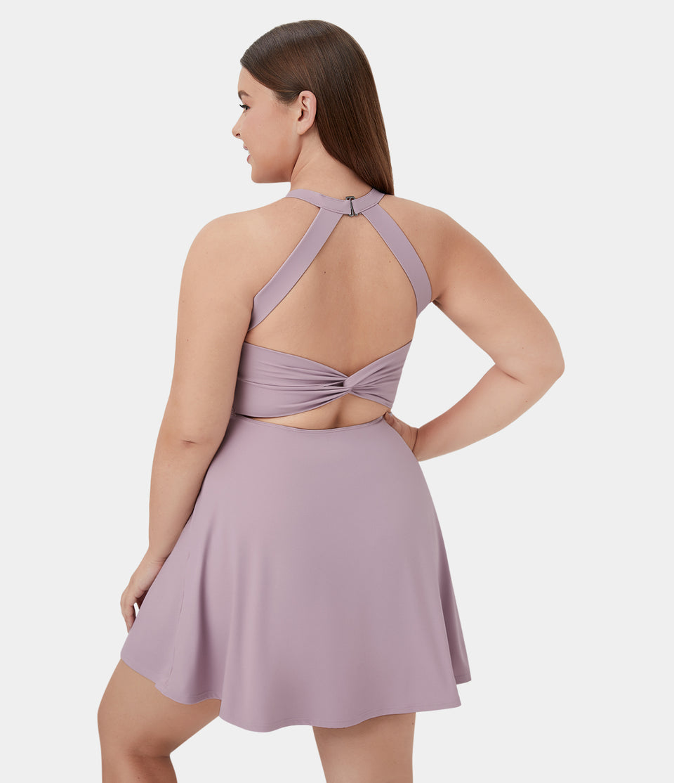 Backless Cut Out Twisted Side Pocket 2-in-1 Plus Size Barre Ballet Dance Dress