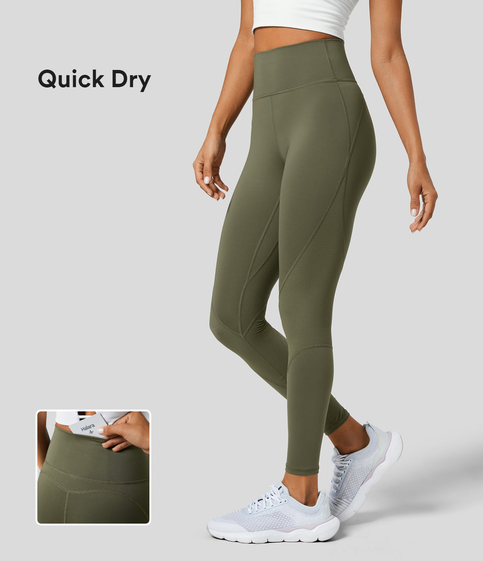 SpeedWave™ High Waisted Back Pocket Contrast Quick Dry 7/8 Running Leggings