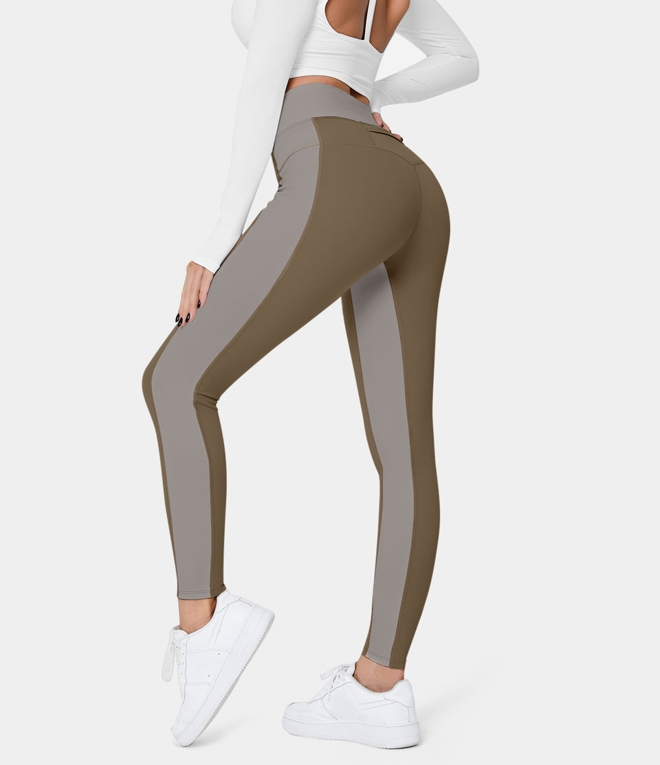 Softlyzero™ Mid Rise Crossover Color Block Back Waistband Pocket 7/8 Yoga Leggings-UPF50+