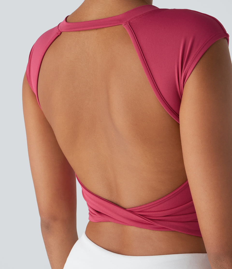 Round Neck Backless Twisted Yoga Tank Top