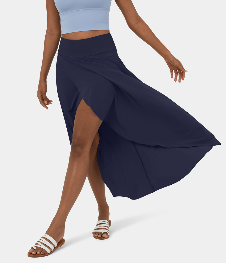 Breezeful™ High Waisted High Low Ruffle 2-in-1 Flowy Quick Dry Casual Regular Maxi Skirt