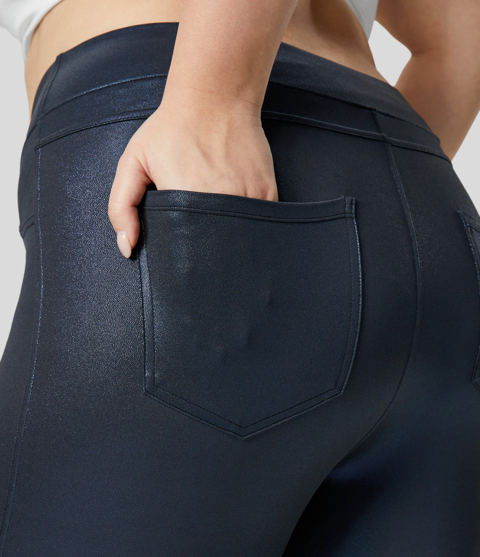 Softlyzero™ Faux Leather High Waisted Back Side Pocket 7/8 Work Plus Size Leggings
