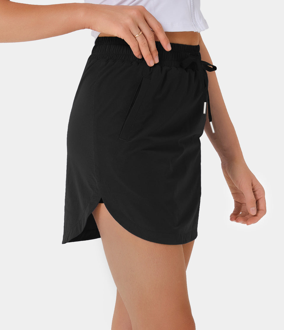 High Waisted Drawstring Side Pocket 2-in-1 Curved Hem Mini Golf Skirt