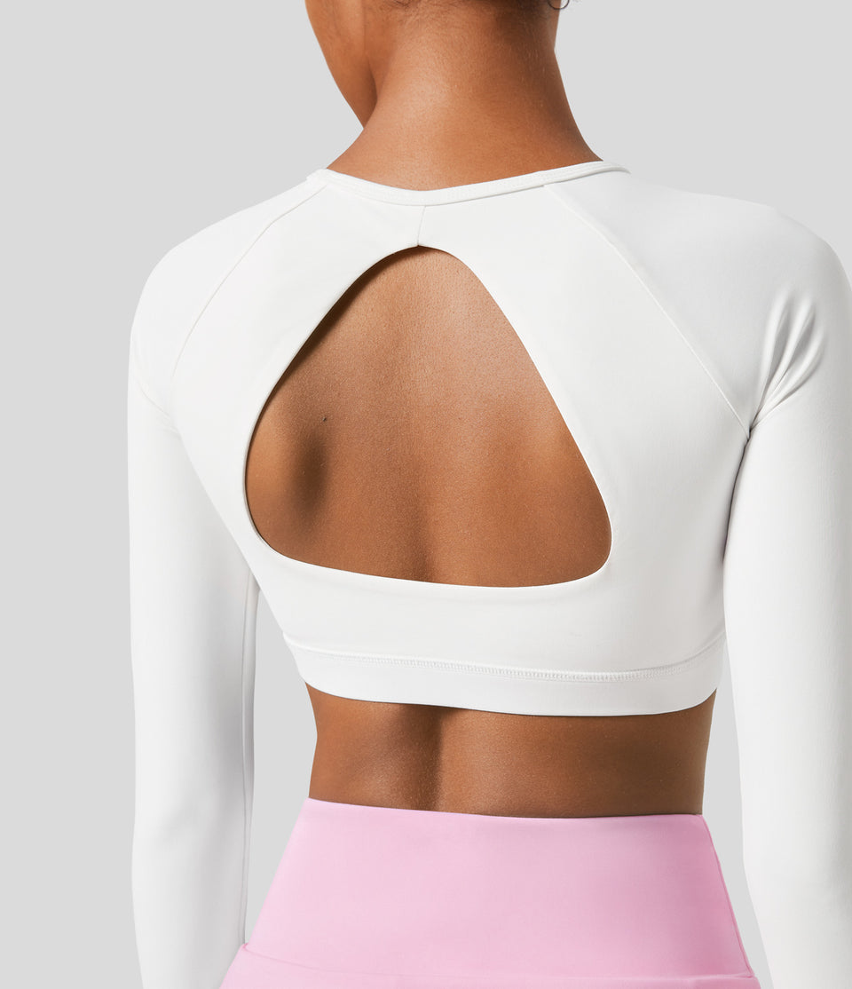 Round Neck Cut Out Thumb Hole Backless Cropped Quick Dry Tennis Sports Top