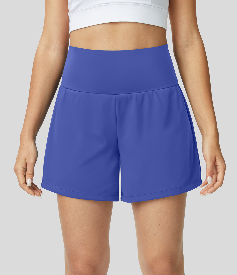 Super High Waisted Back Pocket & Side Hidden Pocket 2-in-1 Yoga Shorts 5''-Longer Length
