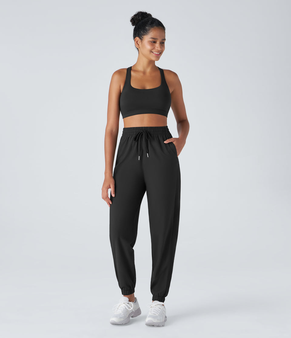 Breezeful™ High Waisted Drawstring Side Pocket Contrast Mesh Quick Dry Workout Joggers