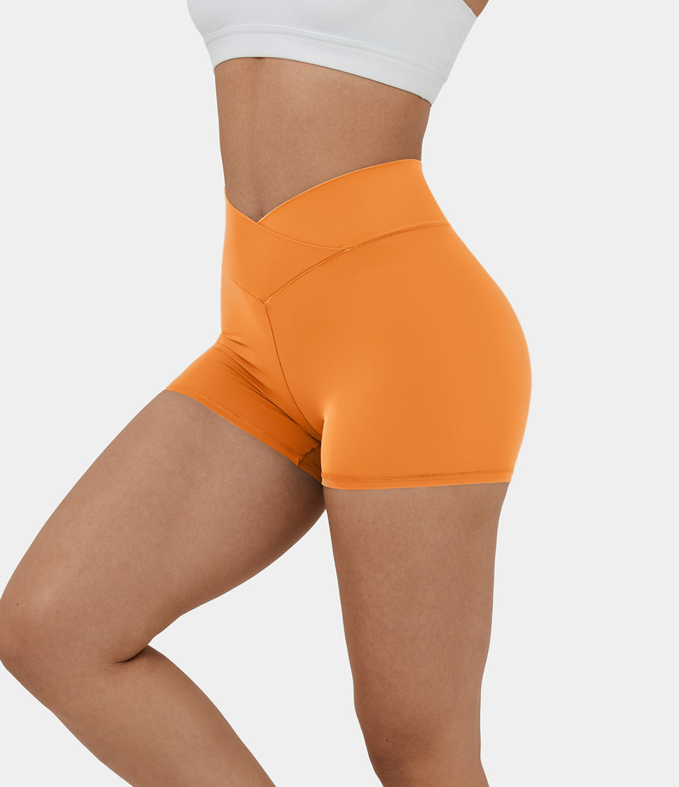 Softlyzero™ High Waisted Crossover Plain Yoga Biker Shorts 3''-UPF50+