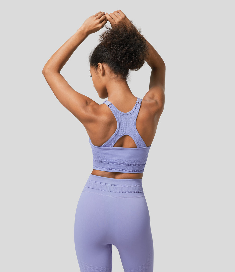 Seamless Flow Low Support Backless Racerback Cut Out Adjustable Strap Yoga Sports Bra