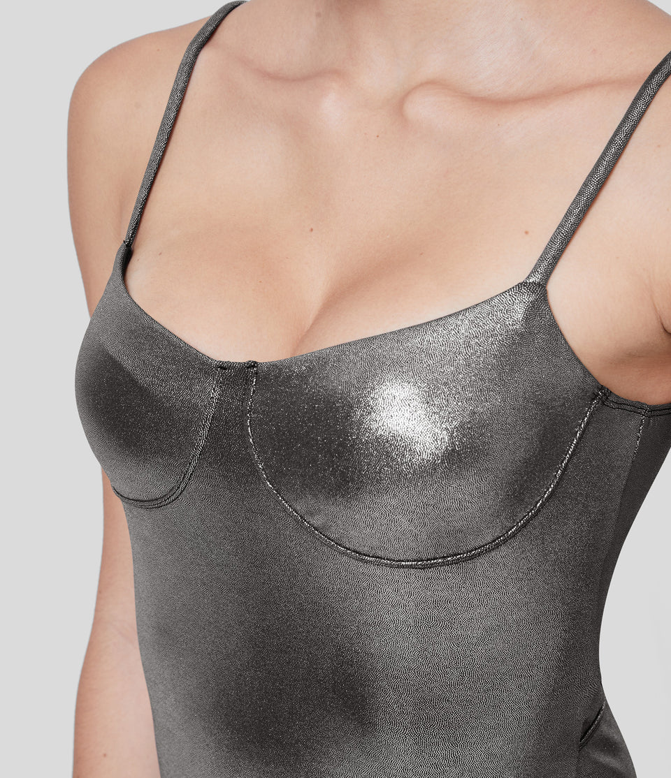 Softlyzero™ Faux Leather Backless Metallic Foil Print Stretchy Bodycon Mini Party Dress