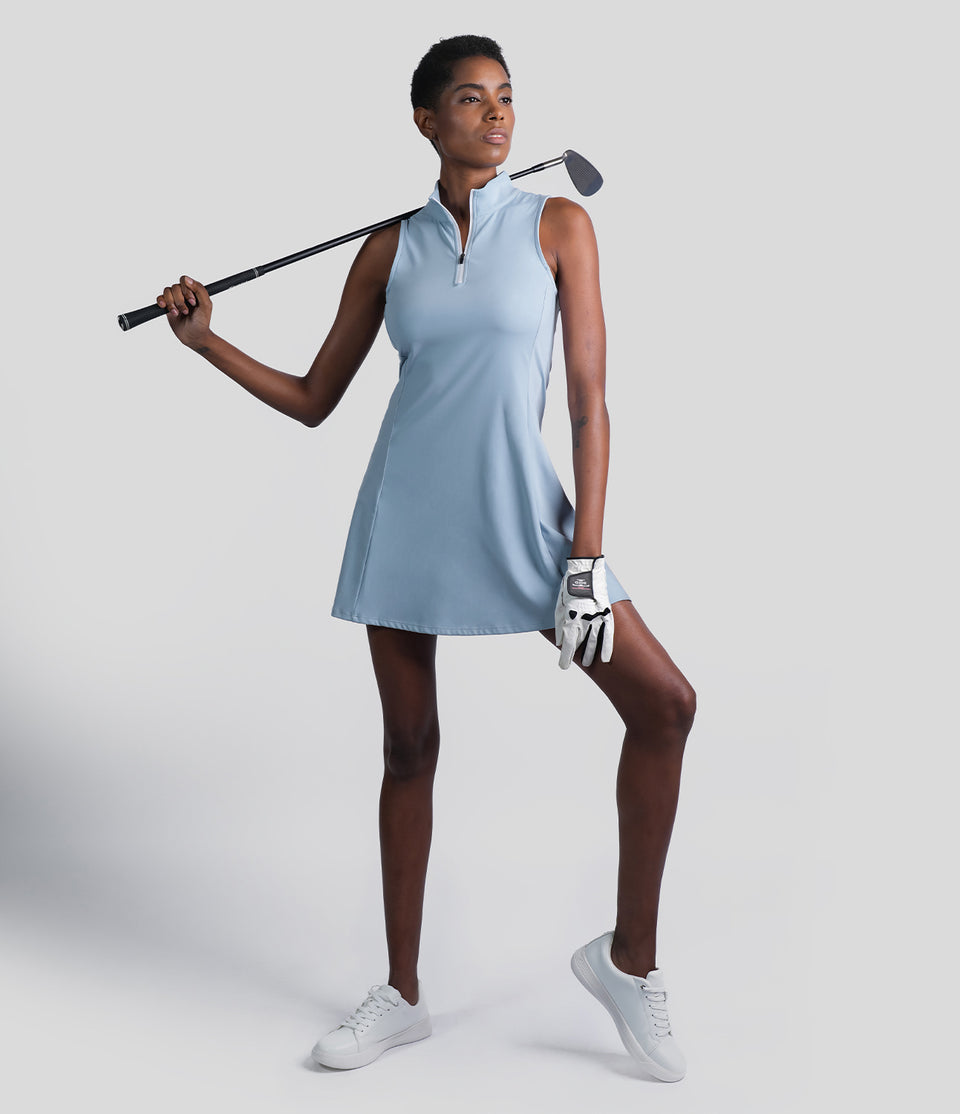 Softlyzero™ Airy Stand Collar Zipper 2-Piece Pocket Cool Touch Mini Golf Active Dress-UPF50+