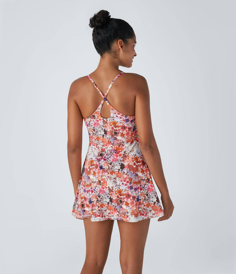 Backless Floral Print Pickleball Active Dress-Easy Peezy Edition