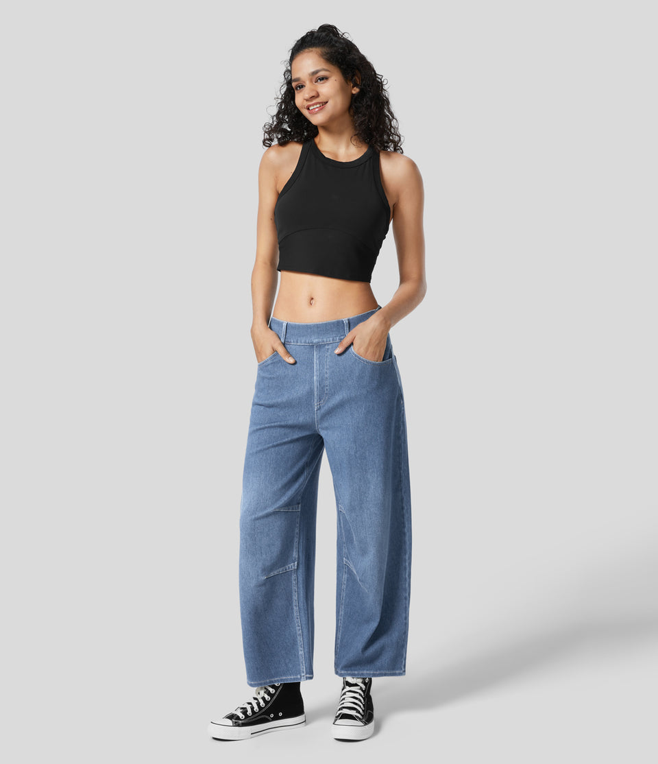 HalaraMagic™ Mid Rise Multiple Pockets Stretchy Knit Work Tapered Jeans