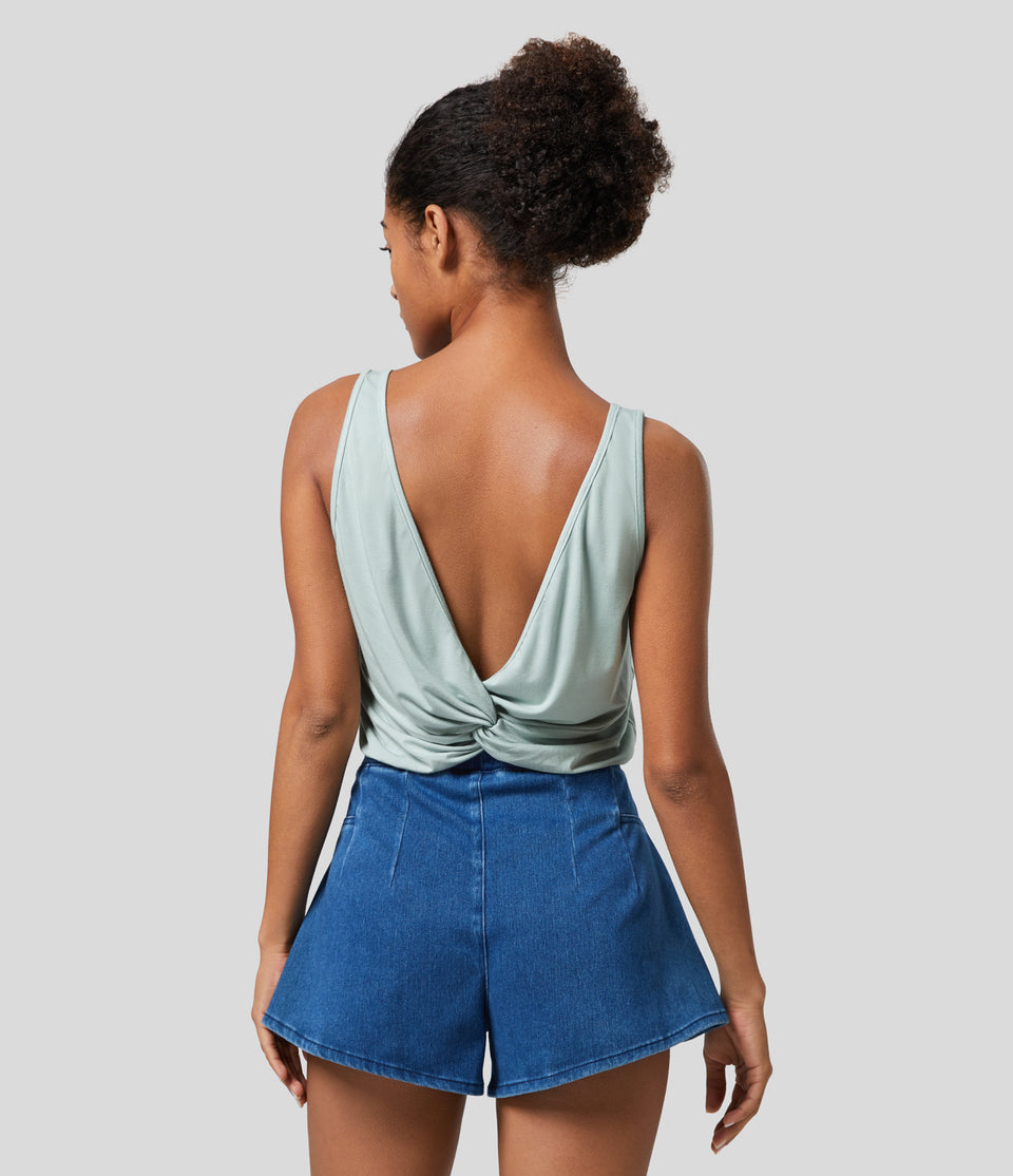 U Neck Backless Twisted Casual Tank Top